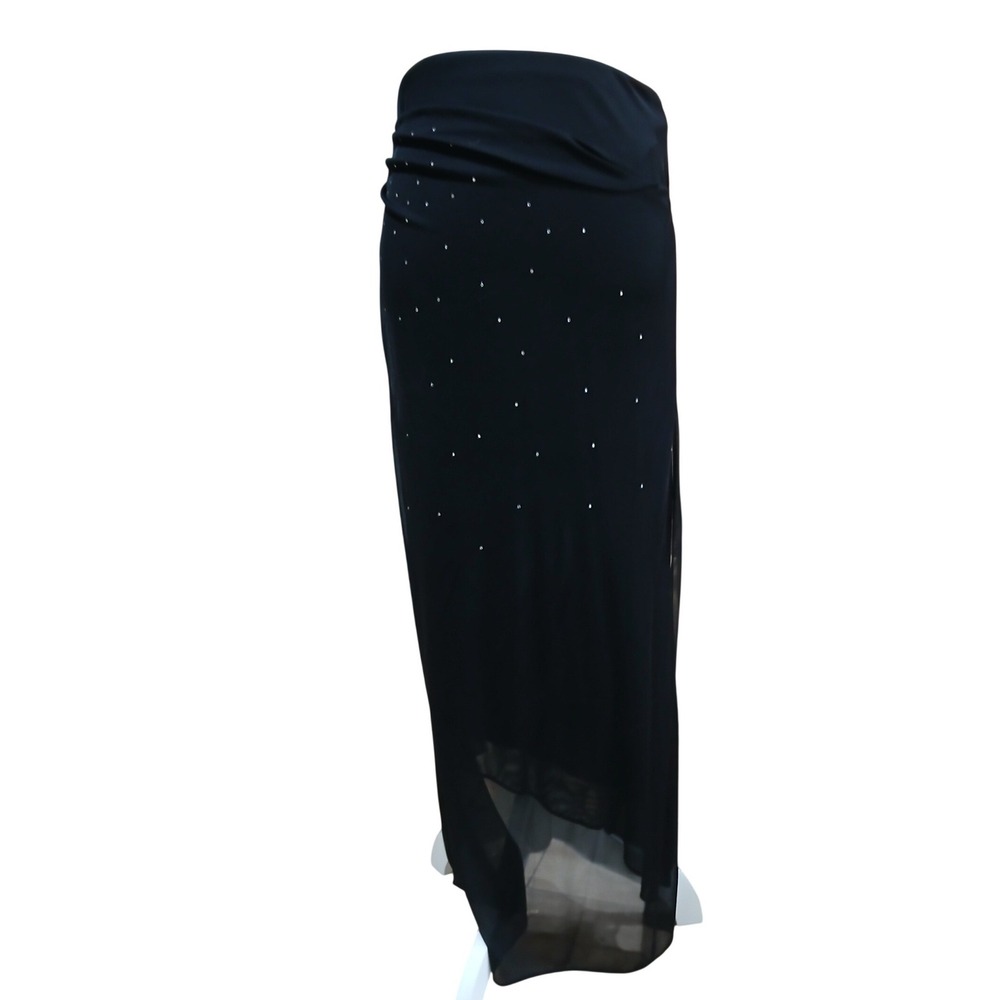 CDC Evening sz 4 Black Rhinestone Maxi Skirt Asymmetric Mesh Whimsigoth Layered
